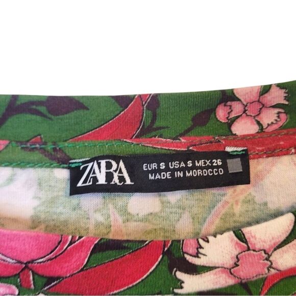 Zara Women's Green And Pink Floral Puff Sleeve Blouse Size US S - Picture 3 of 5